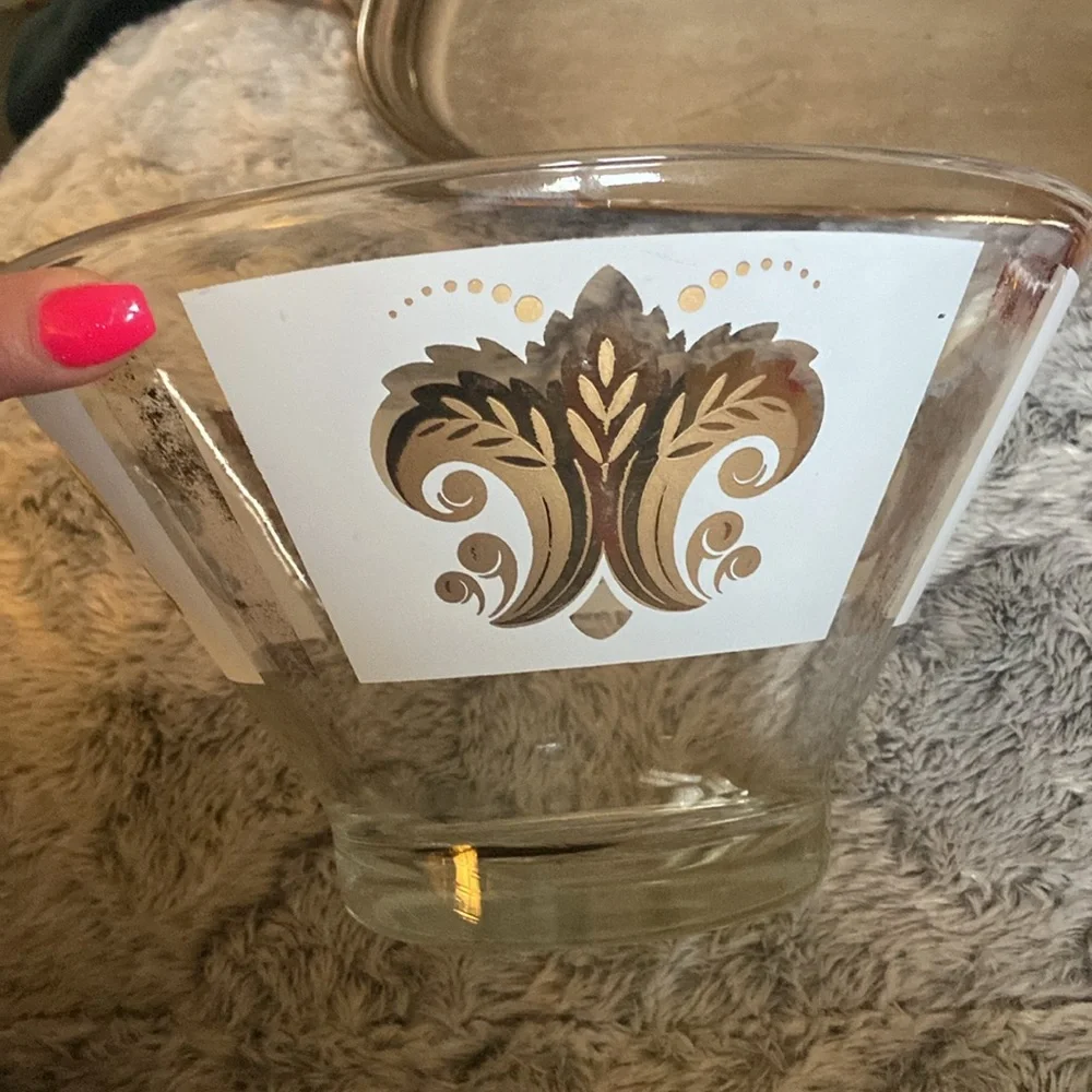 Vintage large glass bowl with small bowl hanger - Picture 2 of 15